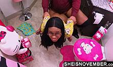 Ebony stepdaughter Sheisnovember gets a hardcore penetrative pounding from her stepdad in the bathroom